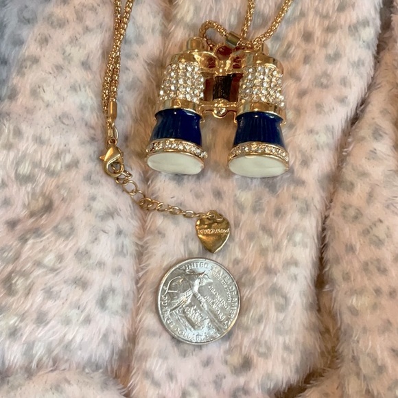 Crystal binoculars charm necklace rare ! Gold plated bj sparkly - Picture 3 of 4